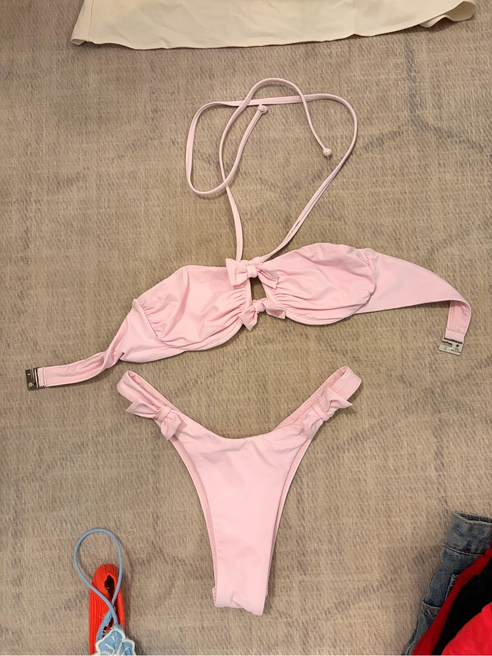 Light Pink Bandeau Bikini Set with Tie Detail - Picture 1 of 3